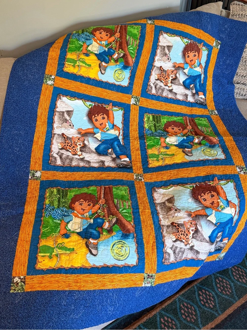 Vintage Go Diego, Kids Adventure Patchwork Throw quilt - handmade